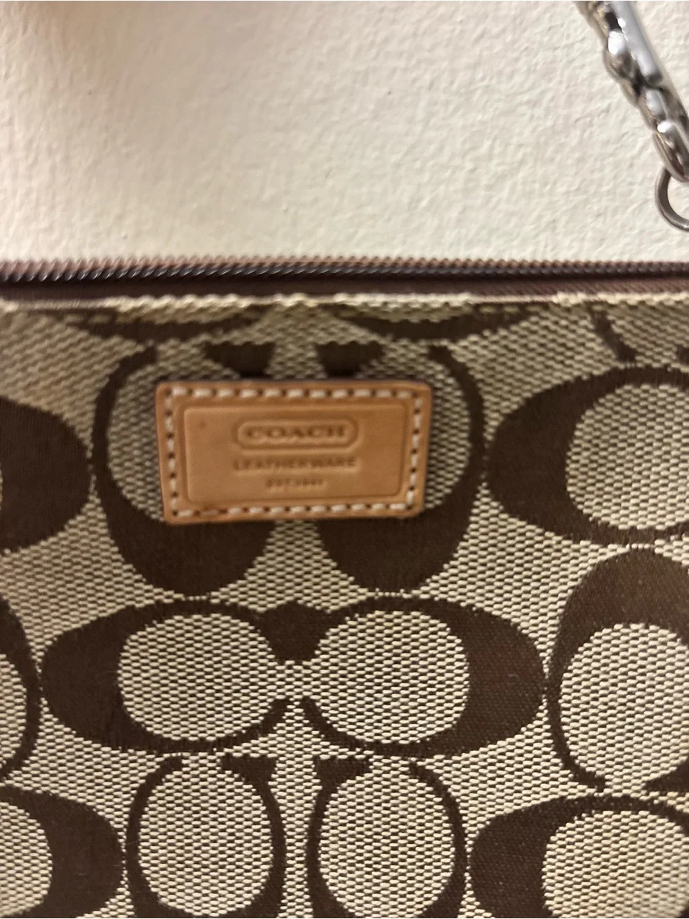 Coach Signature Canvas Wristlet in Brown/Tan